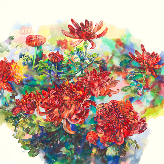 Red Chrysanthemums II Print, 14x14"